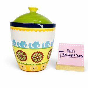 222 Fifth SUMMER SUZANI Bright 70's Floral Large Ceramic Large Lidded Canister